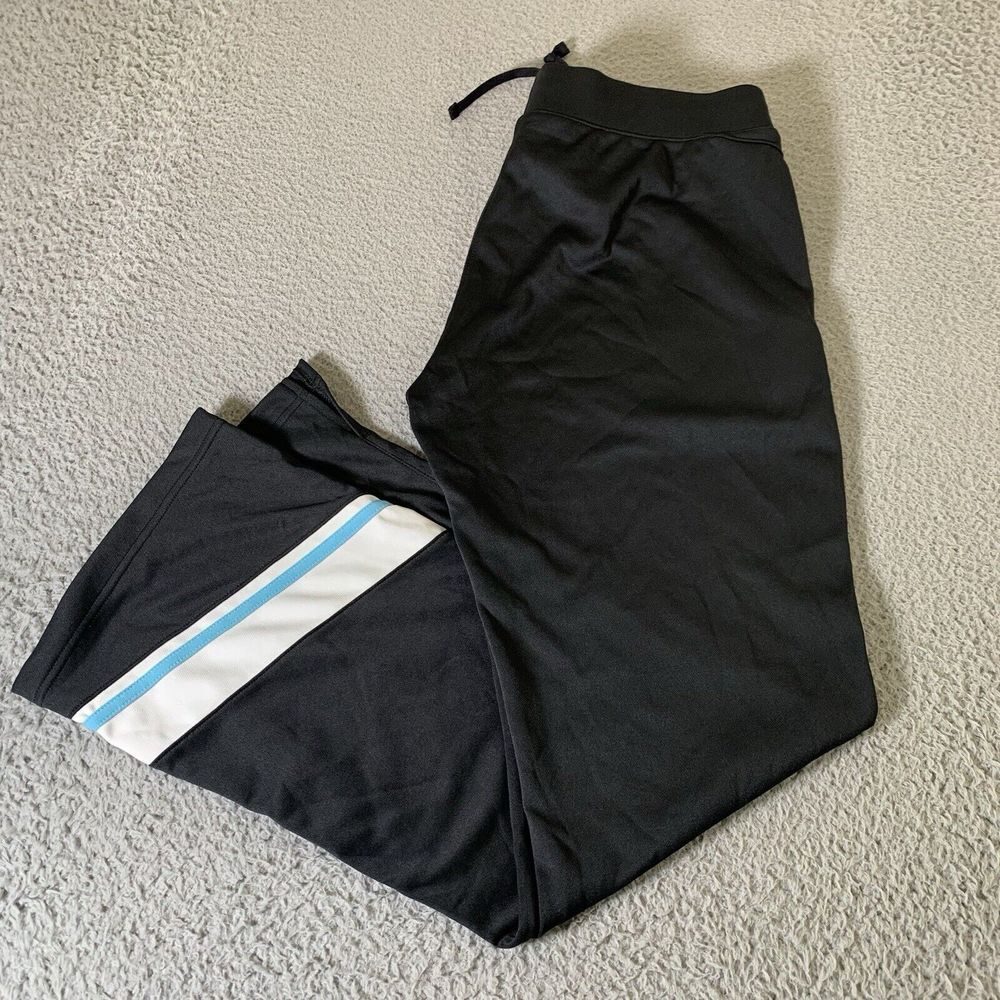 Nike‎ Y2K Track Pants Womens Large 32" Inseam Black Sky Blue Drawstring Relaxed